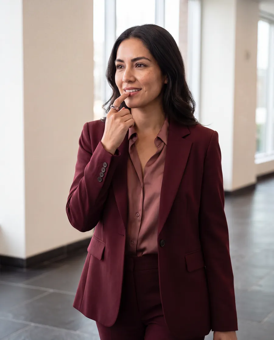 Persona con blazer vino usando MICRA Voice